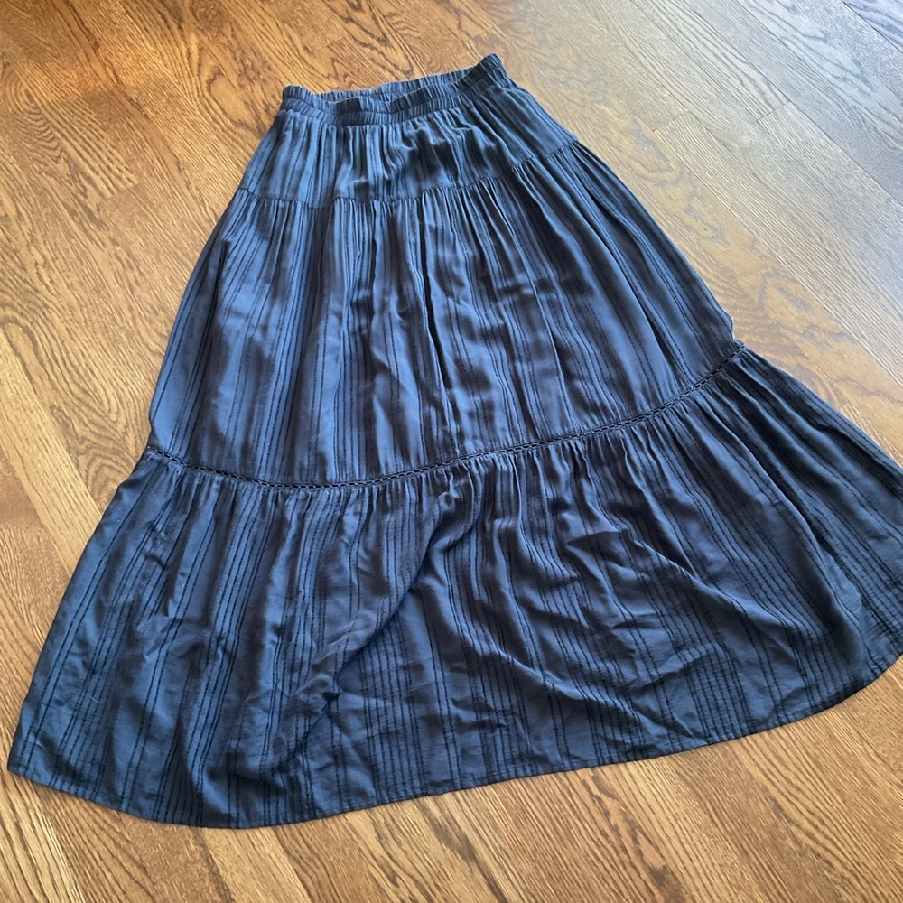 Gentle Fawn Blue Maxi Skirt with Tiered A-line Design